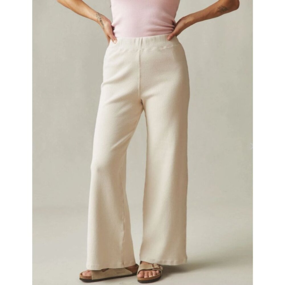 NWOT American Giant Womens Medium Beige Wide Leg Ribbed Pants Pull On Lounge